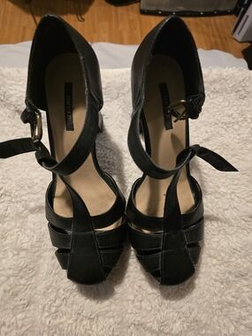 Forever 21 Black Strappy Ankle-Wrap Heels
